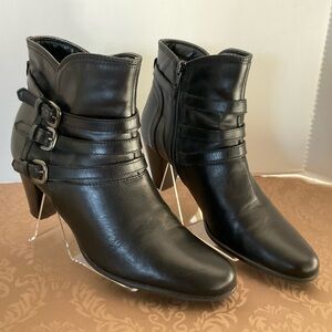 Clarks Black Leather Ankle Boots Size 9M with 3” Heels